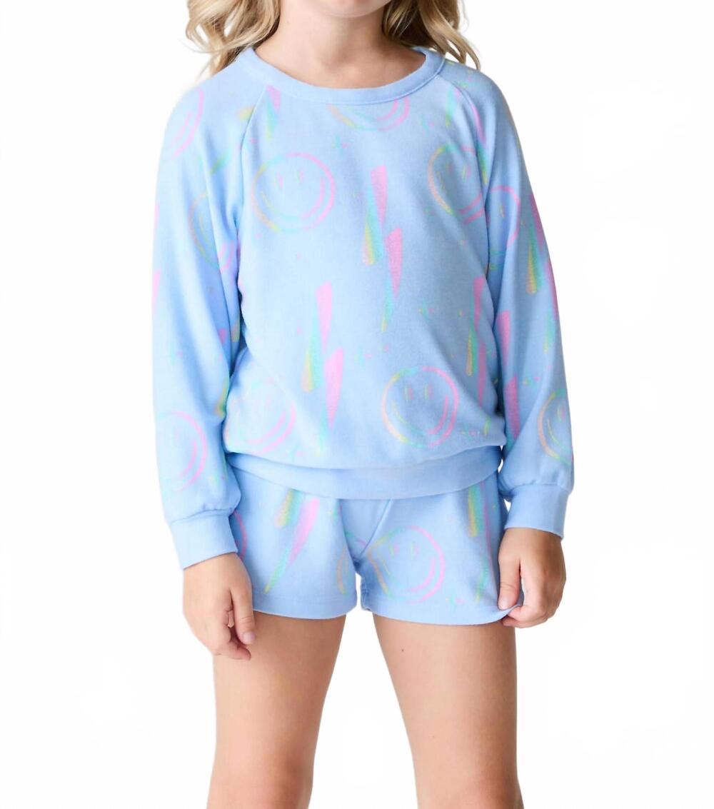 NEW CHASER lightning smile long sleeve sweatshirt in blue